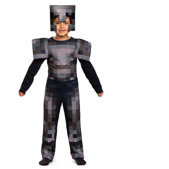 Minecraft Halloween Costume 4/6 Netherite Armour Jumpsuit & Helmet Mojang Unisex - Picture 1 of 6